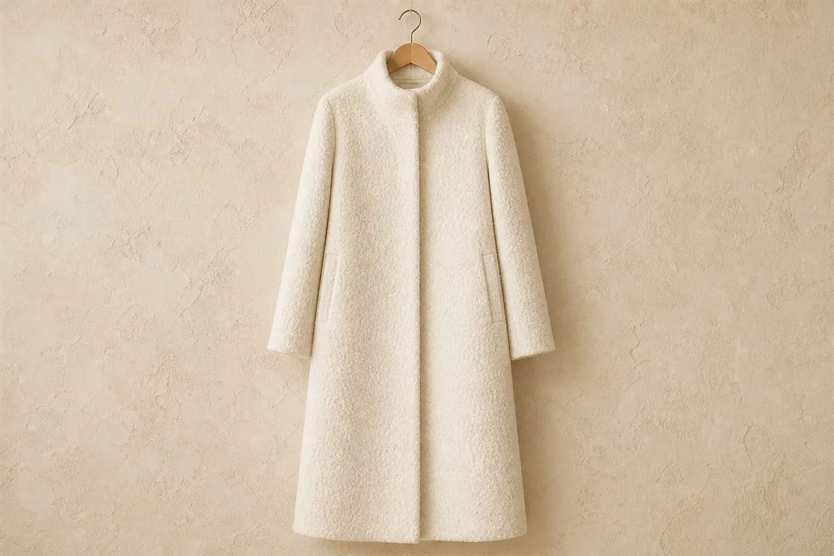 Manteau Long en Laine Bouclée Signature